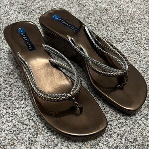 Relativity Metallic Brown Wedge Sandals